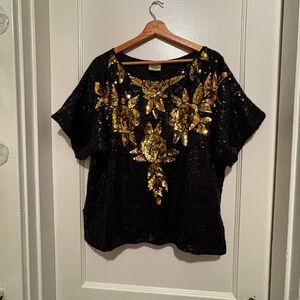 Vintage Sequins on Silk Blouse Shirt Top